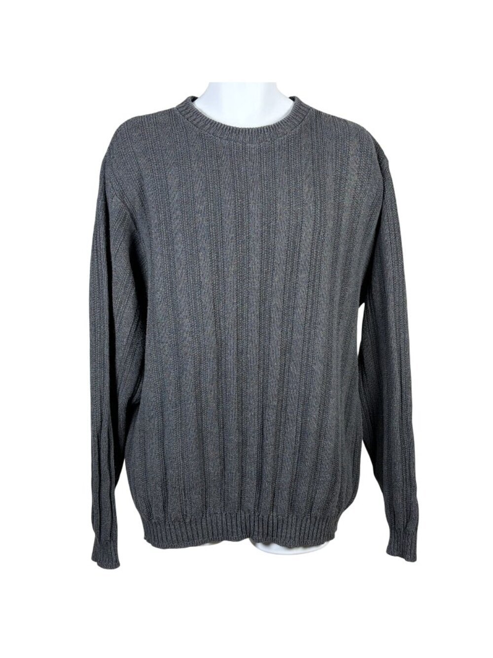 David Taylor Gray Ribbed Knit Crewneck Sweater Mens XLT